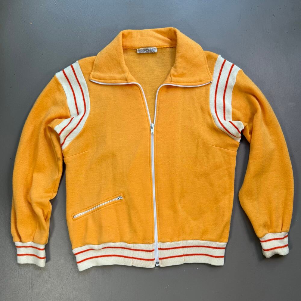 Vintage 70s Orange Velour Track Jacket Disco Roller Rink Retro Sportswear